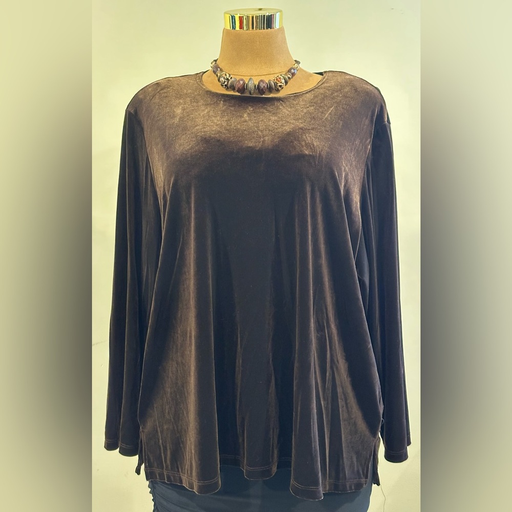 Dialogue The New Language Of Style Brown Velvet Long Sleeves Sweater Sz 2X.